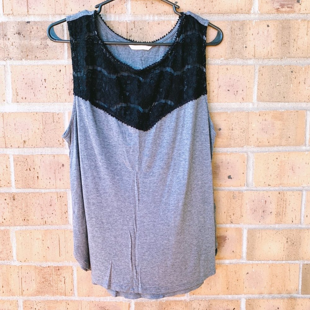 H&M Black Lace Chest Grey Flowy Tank Top